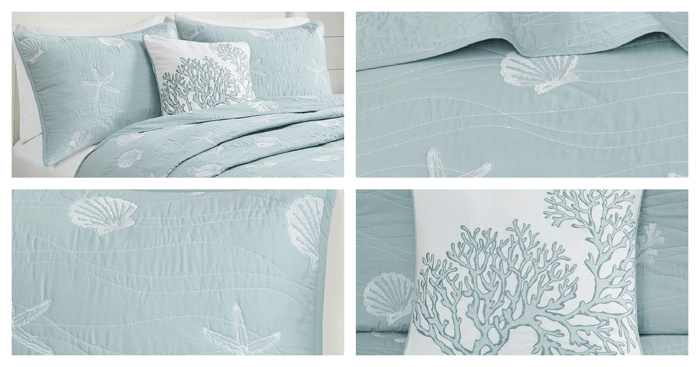 Harbor House Seaside Coastal 100% Cotton Aqua 4PC Quilt Set