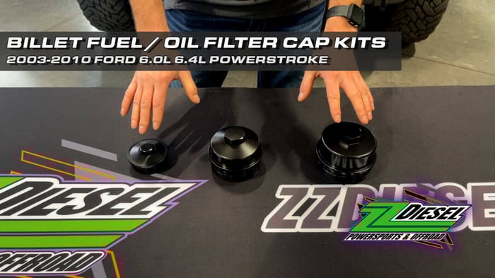 Billet Fuel and Oil Filter Cap Kits, 03-10 Ford 6.0L 6.4L Powerstroke