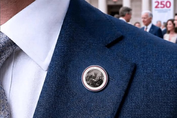 Semiquincentennial Pin on Suit Lapel