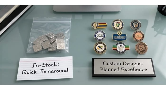 In Stock vs. Custom Service Pins