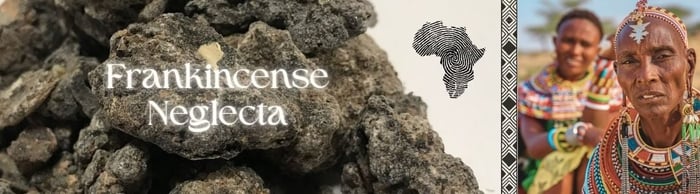 black frankincense resin with an African Sambubu woman in her traditional dress of brightly colored beads, necklaces, and earrings