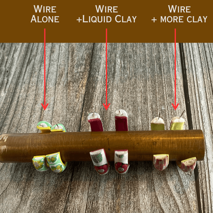 Showing several pairs of polymer clay earrings in baking position