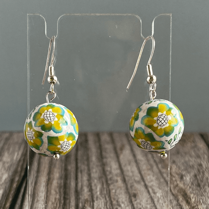 Yellow Flower Polymer clay bead earrings