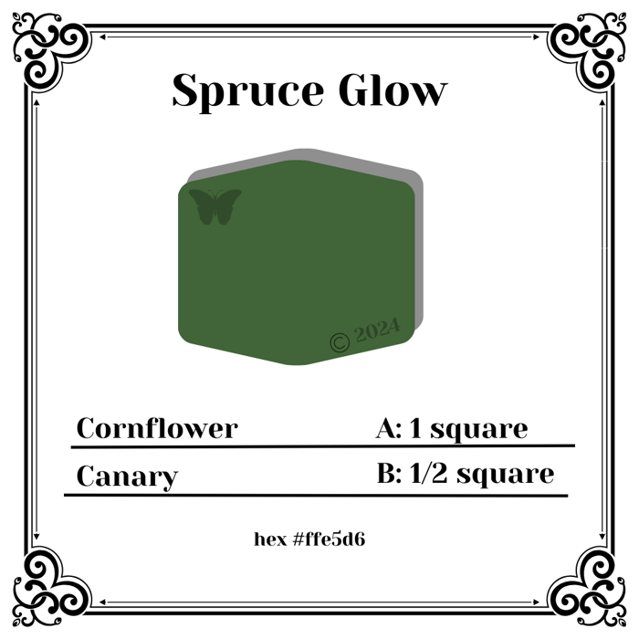 The mixing recipe for Spruce Glow.