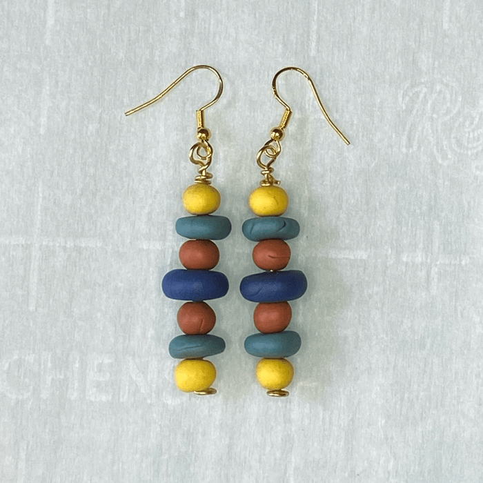 Another view of the finished polymer clay earrings. 