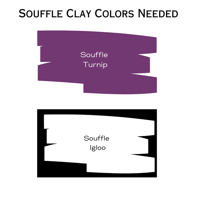 Showing the two sculpey souffle polymer clay colors needed to mix irresistible iris: Igloo and Turnip