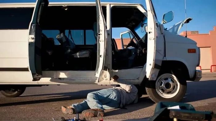 Broken down van getting roadside repairs