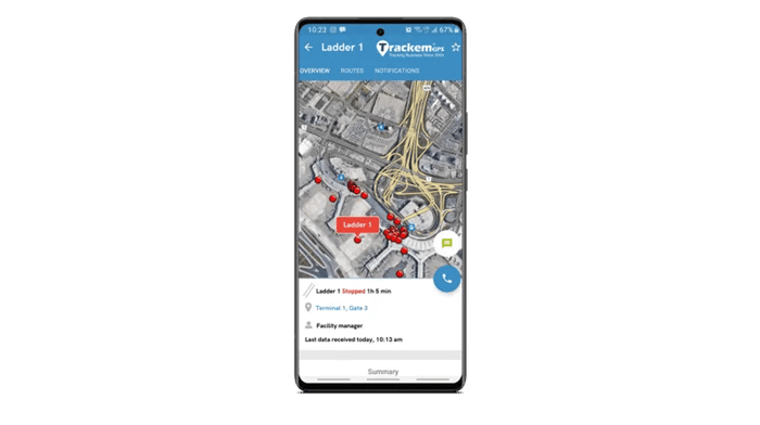 Equipment tracking on the Trackem GPS mobile app interface