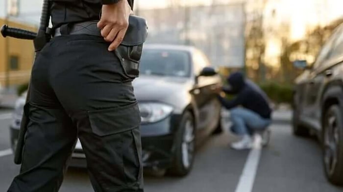 Auto Theft suspect with officer approaching