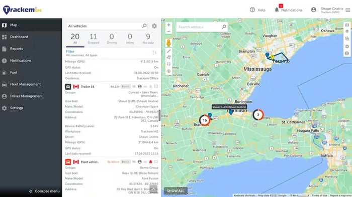 Trackem GPS Map Page Screenshot