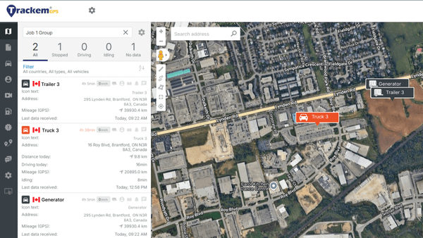 Truck Trailer and Generator on map Redundant GPS tracking