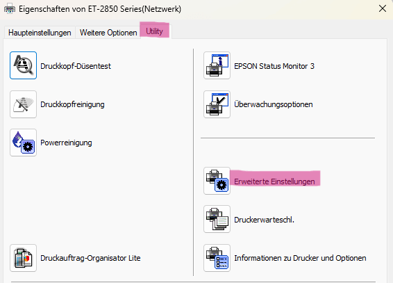 Transparentpapier bedrucken - erweiterte Einstellungen