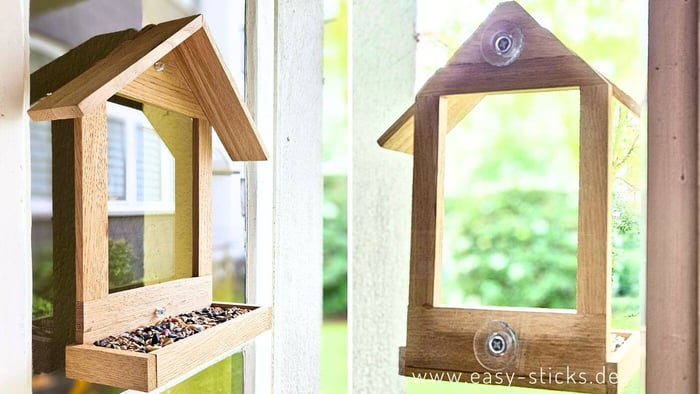 Bastelidee aus Eiche Holzklötzchen: Vogelhaus fürs Fenster