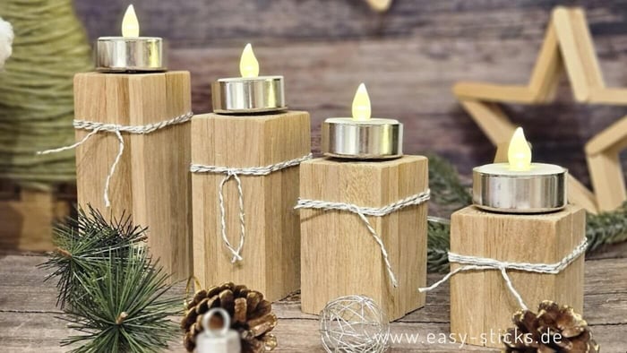 Advents Teelichthalter aus Holz basteln - einfach DIY Idee mit Easy-Sticks