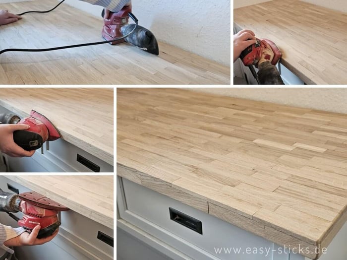 Schleifen der Arbeitsplatte und der Kanten