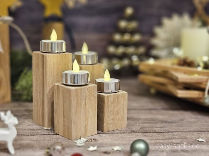 moderne schlichte Teelichthalter aus Easy-Sticks Holz