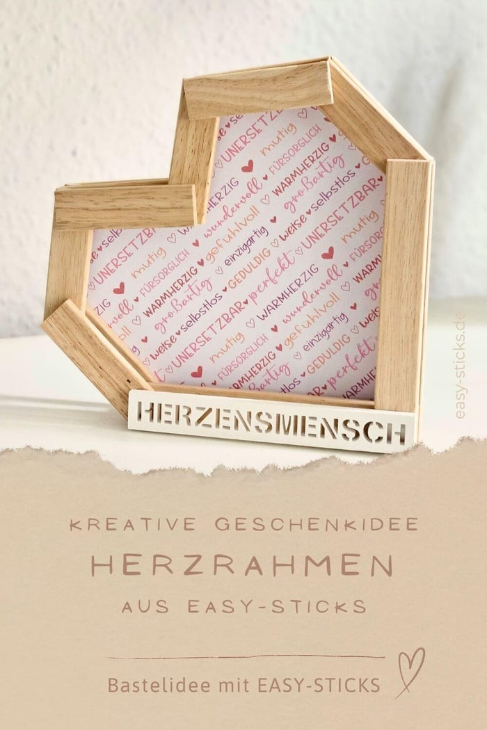 Pinterestgrafik Herzrahmen aus Holz-Sticks