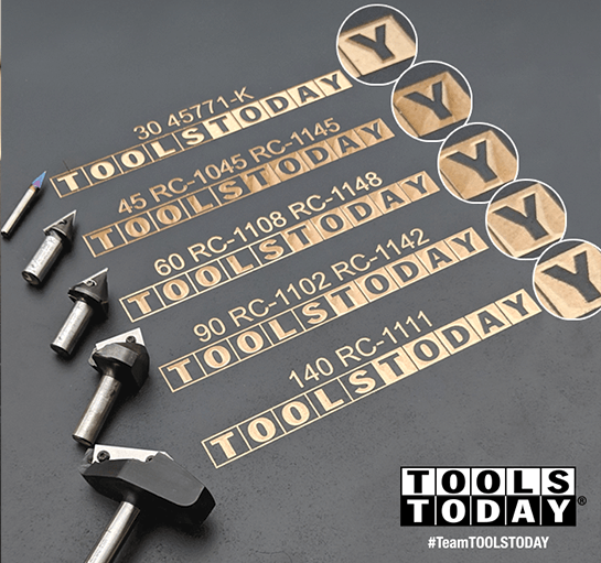 V-Groove Router Bits; 30°, 45°, 60°, 90°, & 140° Examples