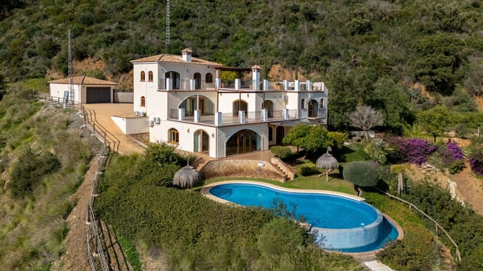 Aerial image of a renovated finca for sale in Coin, Spain.