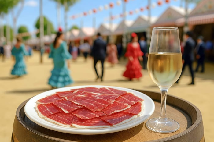 ham, wine and spanish people scene