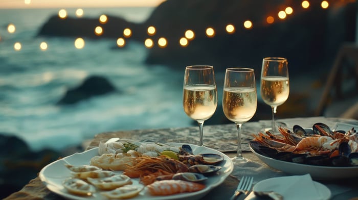 seafood with wine