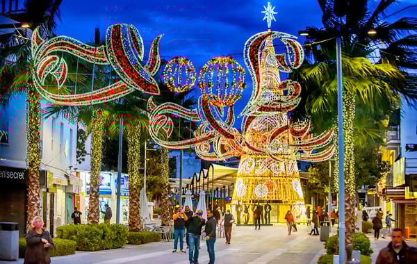Christmas market stalls in Torremolinos town
centre
