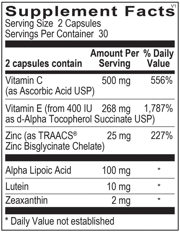 OcuView Ortho Molecular supplement facts label