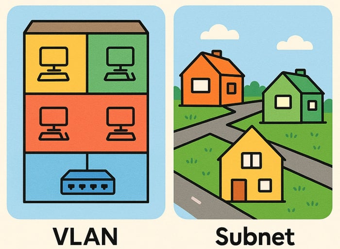 Schéma illustrant la différence entre VLAN et sous-réseau avec segmentation Layer 2 et Layer 3