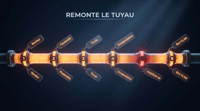 checklist des 6 causes d'un VLAN qui ne communique pas, du routage manquant au shutdown