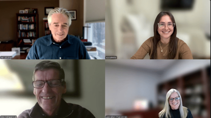 screenshot of four people in dissertation zoom meeting