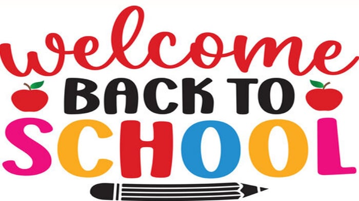 Welcome Back to School with apples and pencil icon
