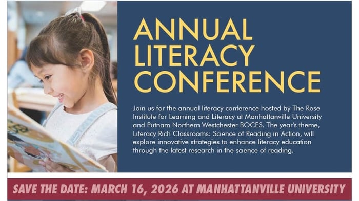 Annual Literacy Conference title with image of young child reading and smiling