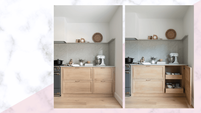 A kitchen cupboard that looks like drawers