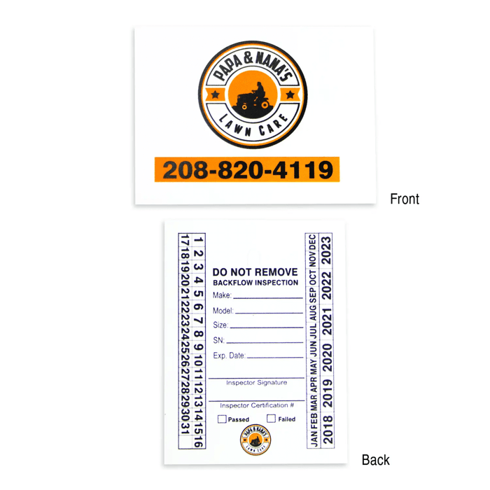 front and back of irrigation tag