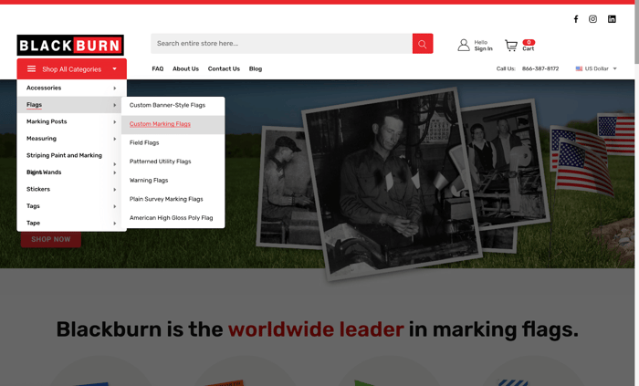 homepage and menu of Blackburn's newest website