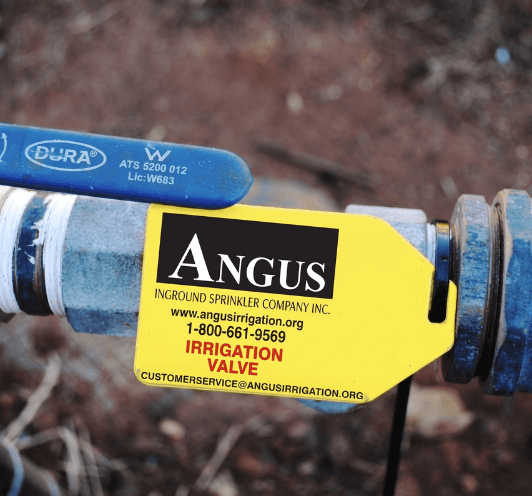 custom irrigation valve tag attached to valve