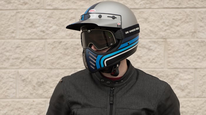 Bell Moto 3 Matte Silver/Black/Blue Stripes Helmet