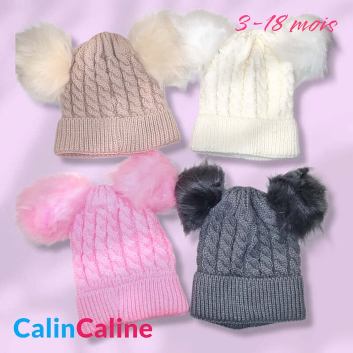 Chapeau d'hiver tricoté à pompon pour bébé
