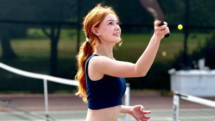 Woman practicing for pickleball