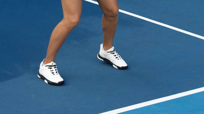 Pickleball shoes on a court