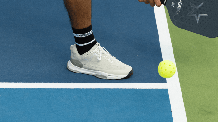 Pickleball player next to the non-volley zone