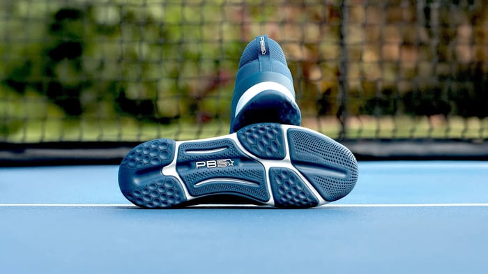 PB5 Court2 shoes on a pickleball court