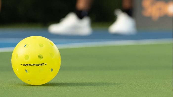 Pickleball on a pickleball court
