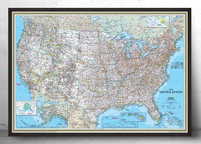 wall map of the united states in frame