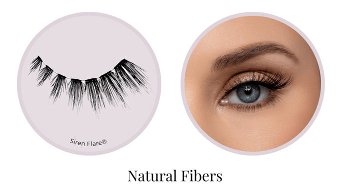 Natural fiber false lash shown on a deep set eye