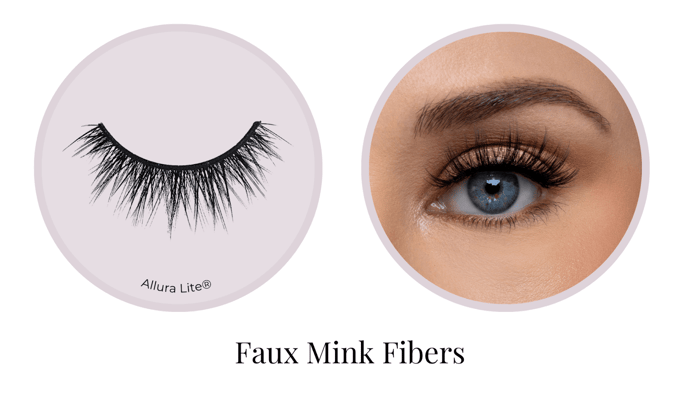 An example of a faux mink false lash shown on a deep set eye