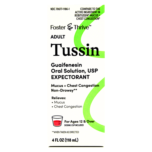 Foster & Thrive Adult Tussin Guaifenesin 200 mg Expectorant Cough Syrup Bottle