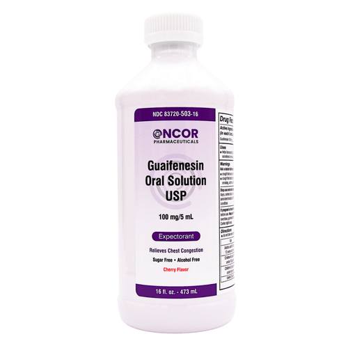 ONCOR Liquid Guaifenesin 100 mg / 5 mL – No DM, Sugar-Free, Alcohol-Free, Menthol-Free – 16 oz Bottle