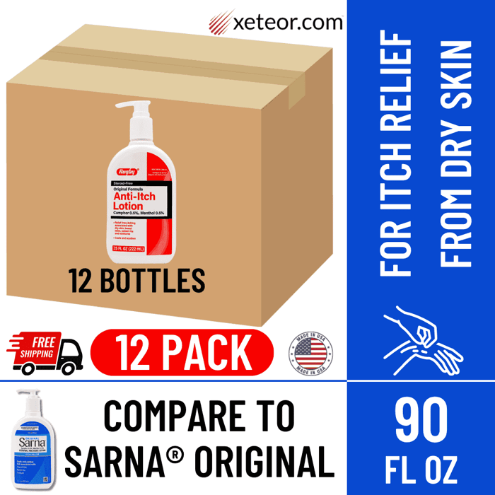 Rugby Anti-Itch Lotion 12-Pack – 90 oz Total, Compare to Sarna, Free Shipping for Bulk Itch Relief