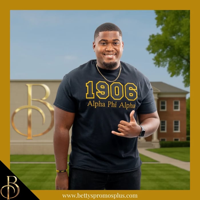 Black Alpha Phi Alpha long sleeve t-shirt with embroidered 1906 appliqué and Alpha Phi Alpha typography for Founders Day celebrations